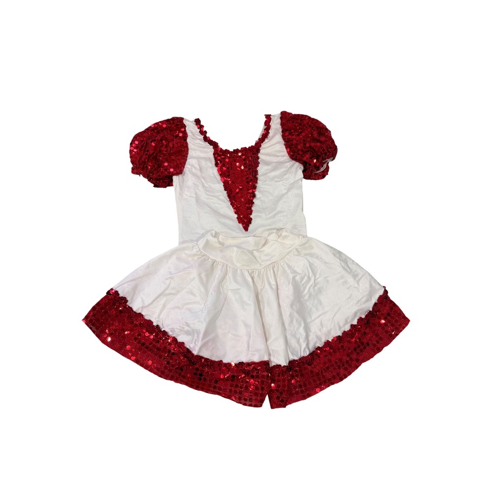 Vintage 90s Kids Dance Costume Competition Set Red White Sequin Bodysuit Skirt